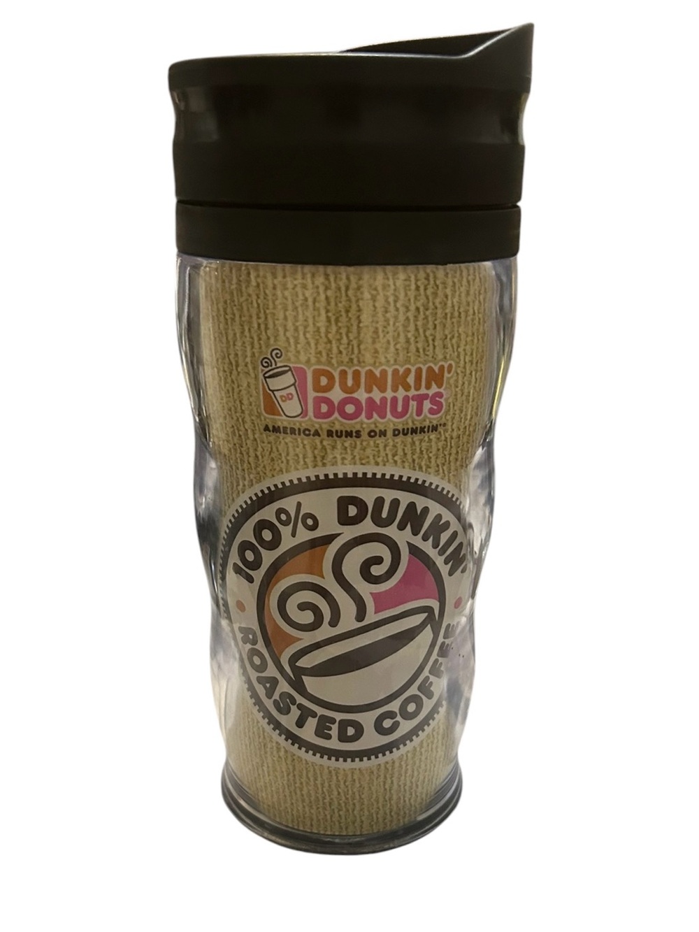 a classic 2008  Dunkin' Donuts double-walled insulated plastic tumbler